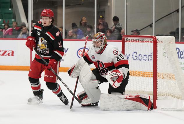 Grand Rapids Griffins' Marco Kasper and Belleville Senators' Mads Sogaard on game night