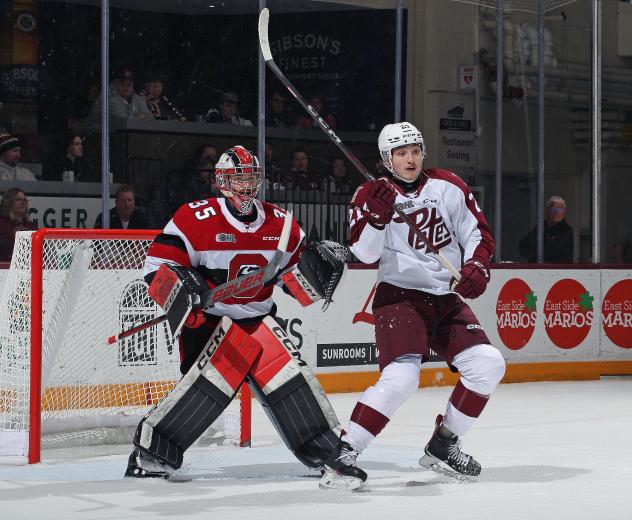Peterborough Petes right wing Ryder McIntyre against the Ottawa 67's