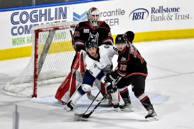 Worcester Railers look for a score against the Adirondack Thunder