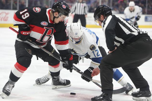 Belleville Senators' Matthew Boucher versus Grand Rapids Griffins' Owen Sillinger