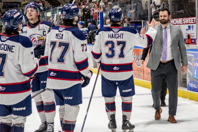 Saginaw Spirit's Hunter Haight congratulated in win
