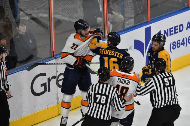 Greenville Swamp Rabbits' Ethan Cap versus Atlanta Gladiators' Cody Sylvester