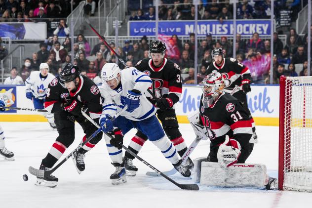 Belleville Senators defend against the Toronto Marlies