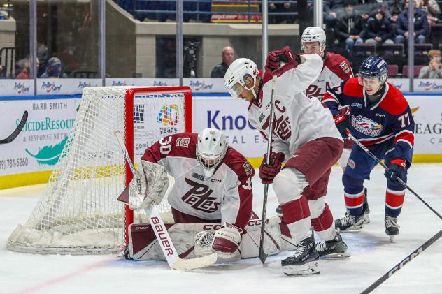 Peterborough Petes' Easton Rye and Donovan McCoy in action