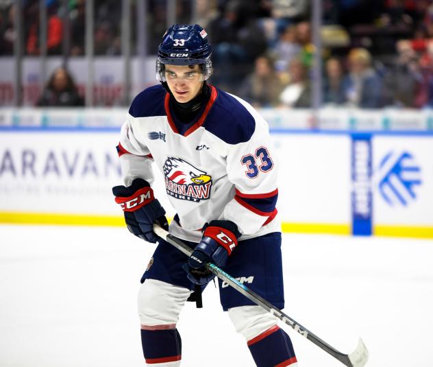 Forward Aiden Young with the Saginaw Spirit