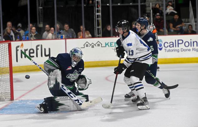Wenatchee Wild forward Oscar Lovsin scores