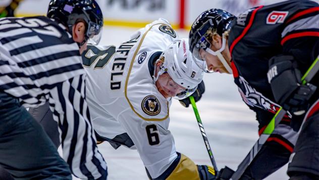 Adirondack Thunder's Ryan Wheeler versus Newfoundland Growlers' Tate Singleton