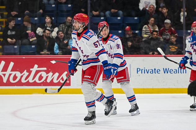 Kitchener Rangers' Trent Swick and Matthew Sop on game night