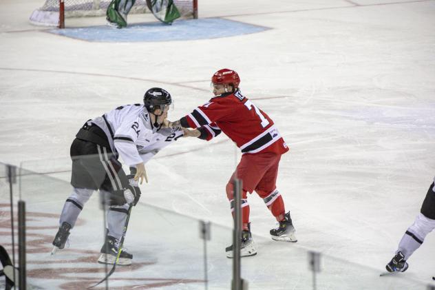 Idaho Steelheads' Lincoln Erne battles Rapid City Rush's Brandon Yeamans