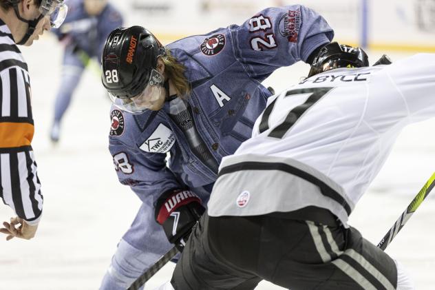 Rapid City Rush's Logan Nelson versus Idaho Steelheads' Ty Pelton-Byce