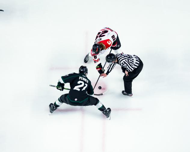 Rapid City Rush's Logan Nelson versus Utah Grizzlies' Tyler Penner
