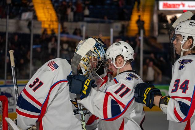 Springfield Thunderbirds' Colten Ellis and Hugh McGing celebrate win