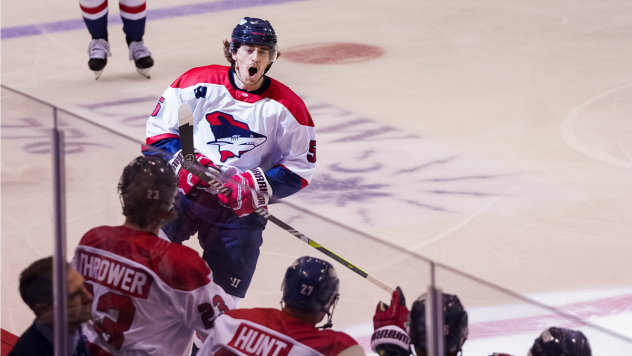 South Carolina Stingrays forward Austin Magera reacts after one of his goals