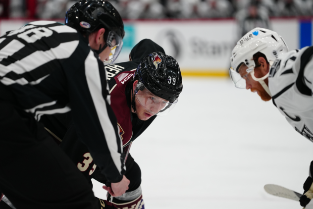 Tucson Roadrunners forward Cameron Hebig (left)