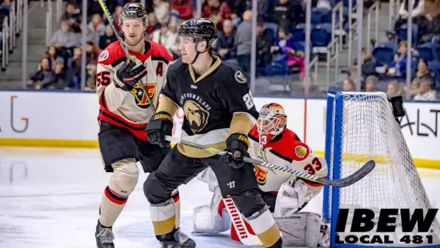 Indy Fuel defend their net against the Newfoundland Growlers