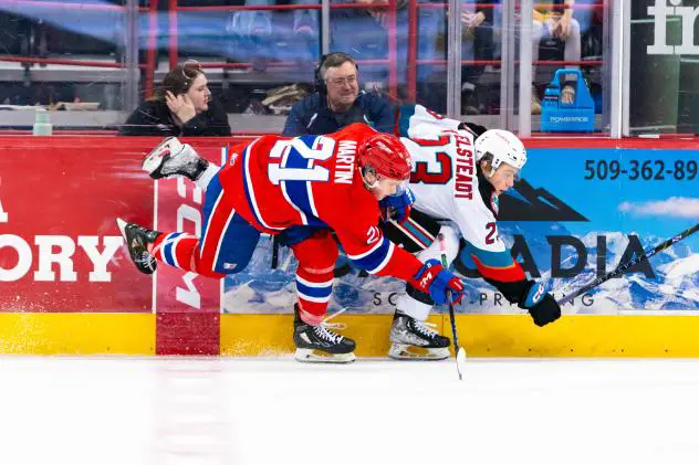 Spokane Chiefs' Owen Martin versus Kelowna Rockets' Ethan Mittelsteadt