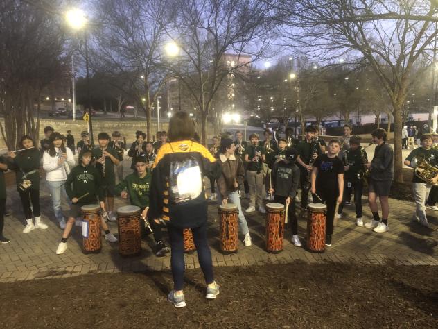The Wesleyan Middle School band plays before the Georgia Swarm game
