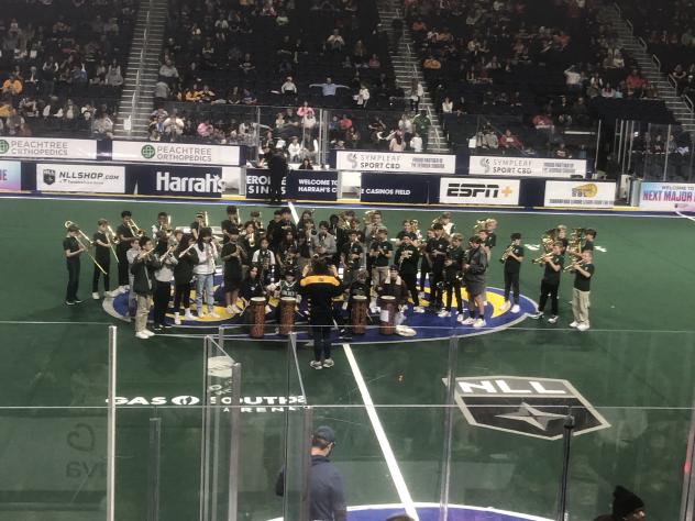 The Wesleyan Middle School band plays at halftime of the Georgia Swarm game