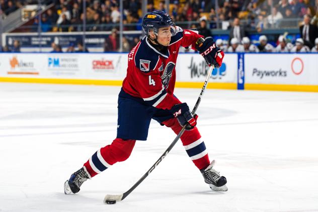 Kitchener Rangers' Hunter Brzustewicz in action