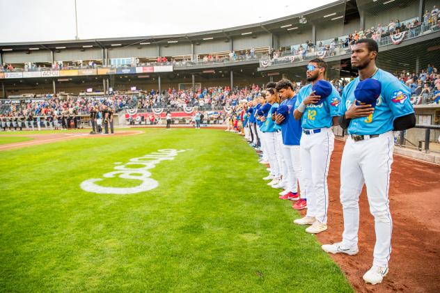 Amarillo Sod Poodles stand for the National Anthem