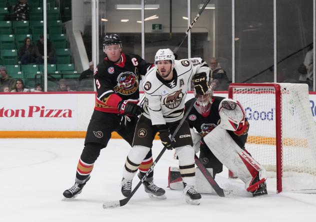 Belleville Senators defend against the Hershey Bears