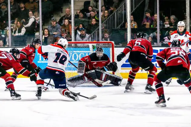 Red Deer Rebels goaltender Chase Wutzke and his defense