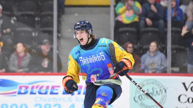 Flint Firebirds celebrate in their SpongeBob Squarepants jerseys