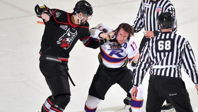 Reading Royals' Tyson Fawcett battles the Adirondack Thunder