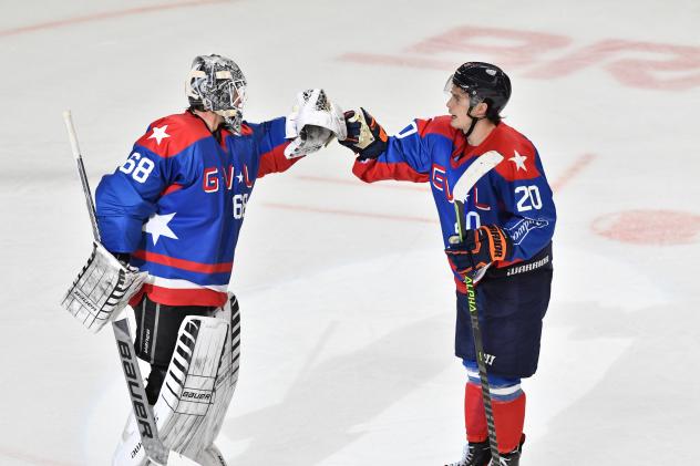 Greenville Swamp Rabbits' Jacob Ingham and Austin Saint on game night