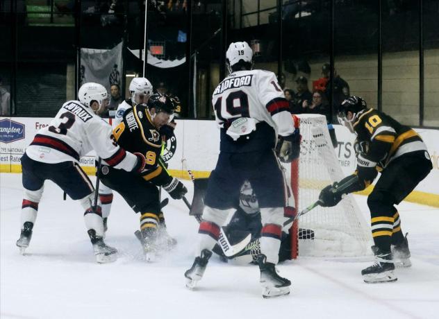 Wheeling Nailers look for a goal against the Kalamazoo Wings