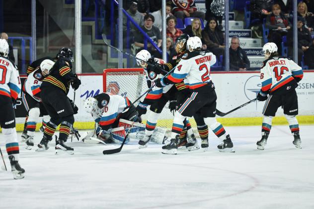 Kelowna Rockets battle the Vancouver Giants