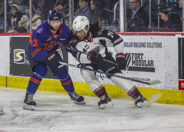 Kamloops Blazers' Vojtech Vochvest versus Vancouver Giants' London Hoilett