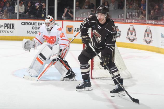 Lehigh Valley Phantoms goaltender Cal Petersen vs. the Hershey Bears