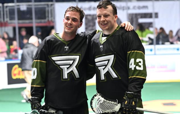 Connor Fields (left) and Ryan Smith of the Rochester Knighthawks