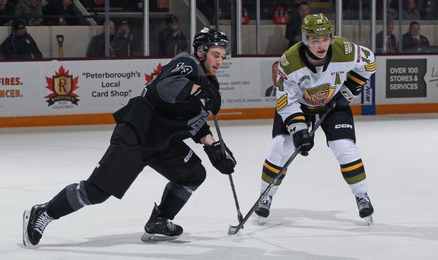 Peterborough Petes' Dalyn Wakely versus North Bay Battalion's Dalyn Wakely