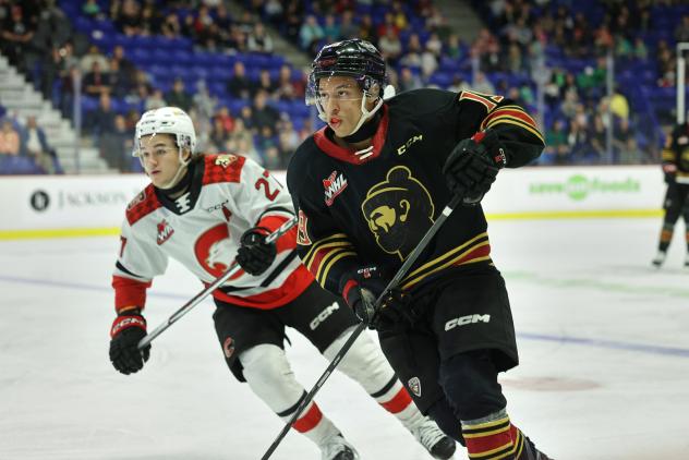Prince George Cougars' Riley Heidt and Vancouver Giants' Cameron Schmidt on game night