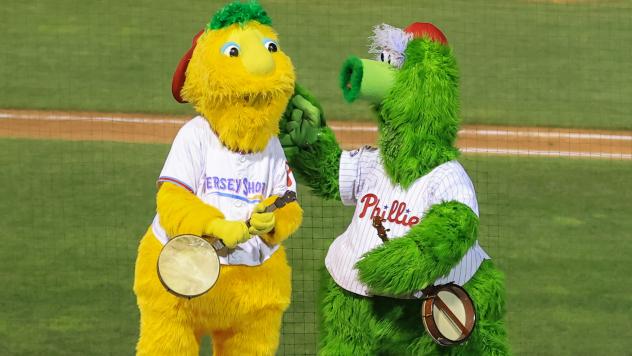 Jersey Shore BlueClaws Mascot Buster (left)