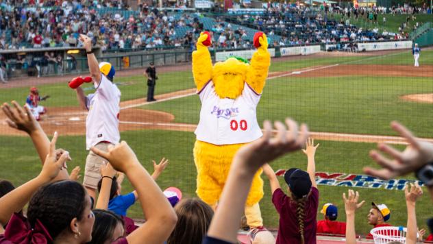 Jersey Shore BlueClaws Mascot Buster exhorts the crowd