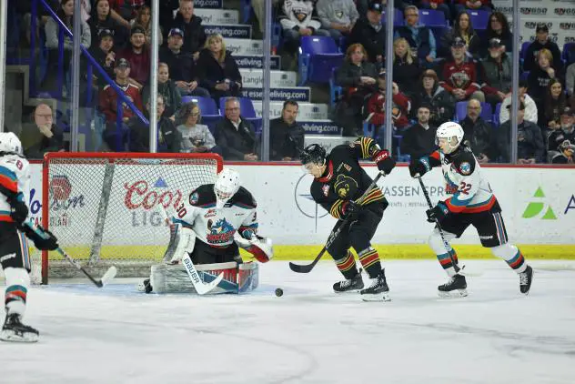 Kelowna Rockets battle the Vancouver Giants