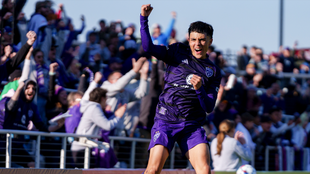 Ray Serrano of Louisville City FC reacts after his goal