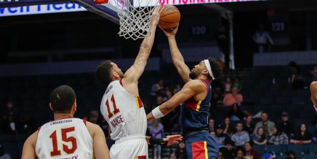 Cleveland Charge forward Pete Nance blocks a Grand Rapids Gold shot