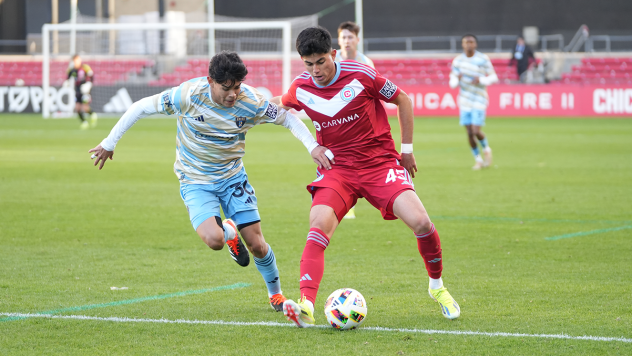 Philadelphia Union II's Jamir Berdecio versus Chicago Fire FC II's Daniel Moreno