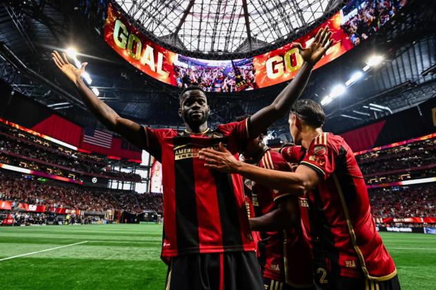 Atlanta United forward Jamal Thiaré reacts after scoring on his birthday