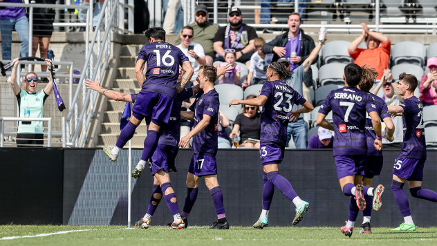 Louisville City FC reacts following a goal