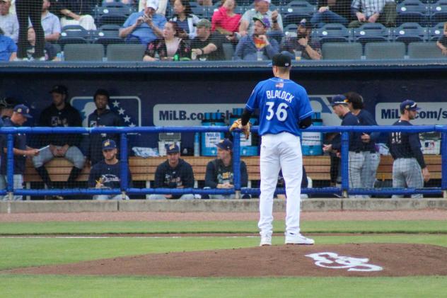 Biloxi Shuckers' Bradley Blalock on the mound