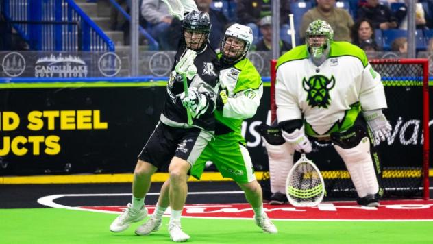 Saskatchewan Rush goaltender Frank Scigliano vs. the Calgary Roughnecks