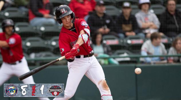 Cam Cauley at bat for the Hickory Crawdads