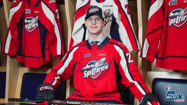 Forward Ethan Belchetz dons his Windsor Spitfires jersey