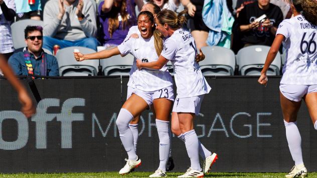 Racing Louisville FC forward Elexa Bahr reacts after a goal