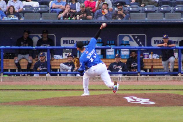 Biloxi Shuckers' Bradley Blalock on the mound